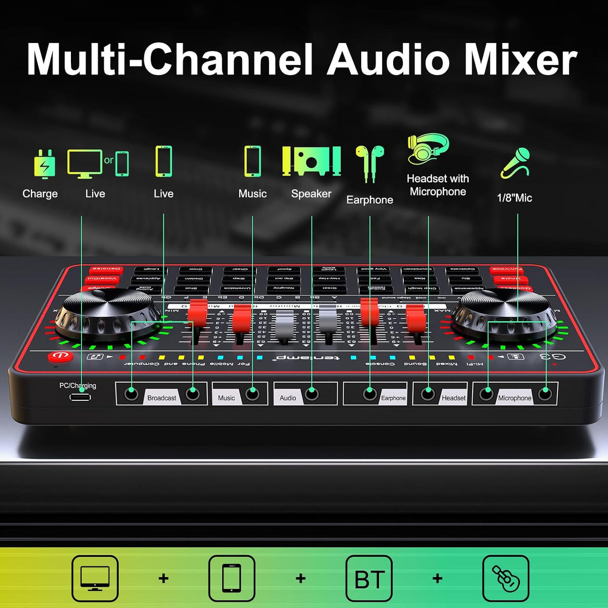 Paquete de micrófono de podcast con mezclador de audio de placa de sonido en vivo, equipo de podcast con micrófono de condensador de 3.5mm para transmisión en vivo, canto, juegos en Pc/Teléfono