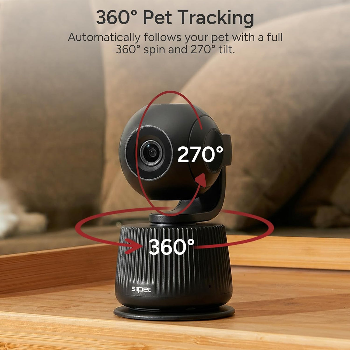 Cámara PawTrack 4K para mascotas con seguimiento automático, panorámica de 360°/inclinación de 270°, alertas de comportamiento y vlog inteligente para mascotas y audio bidireccional, modo de