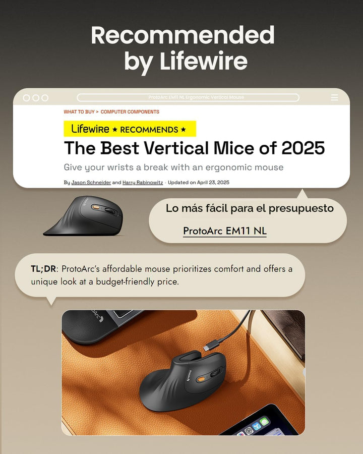 ProtoArc Ratón ergonómico, EM11 NL Bluetooth recargable inalámbrico...