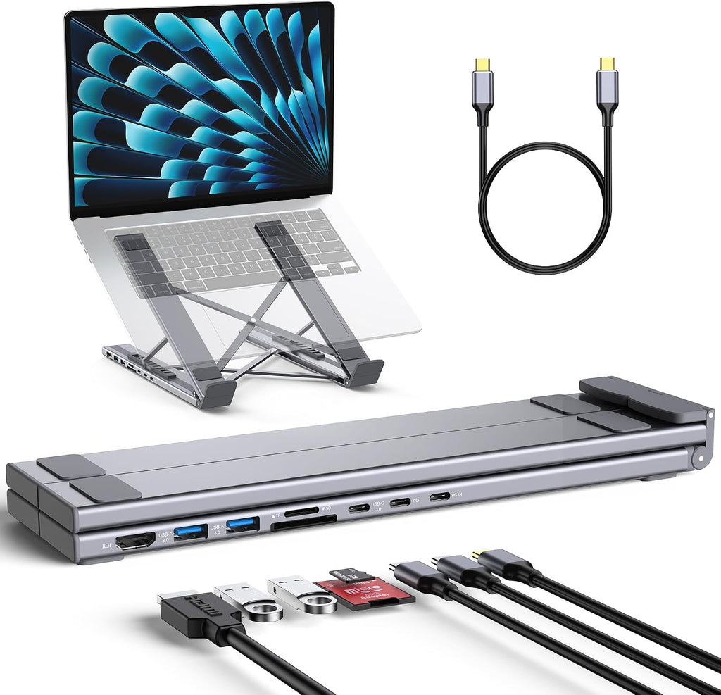 Estación de acoplamiento para portátil USB C 8 en 1 con HDMI 4K, 2 USB 3.0, PD 100 W, soporte de aluminio USB C para tableta, estación de acoplamiento universal para MacBook Pro/Air/Dell/HP/Surface/Lenovo, Plug and Play
