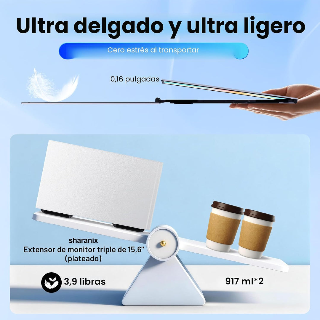 Extensor de pantalla para laptop, monitor portátil triple ultralige...