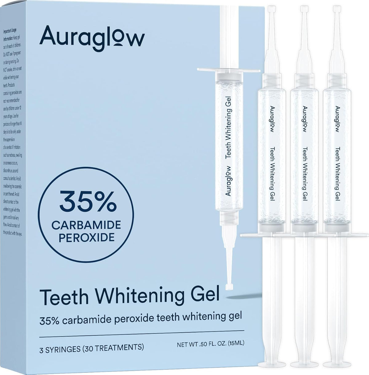 Gel de blanqueamiento de dientes AuraGlow, peróxido de carbamida al...
