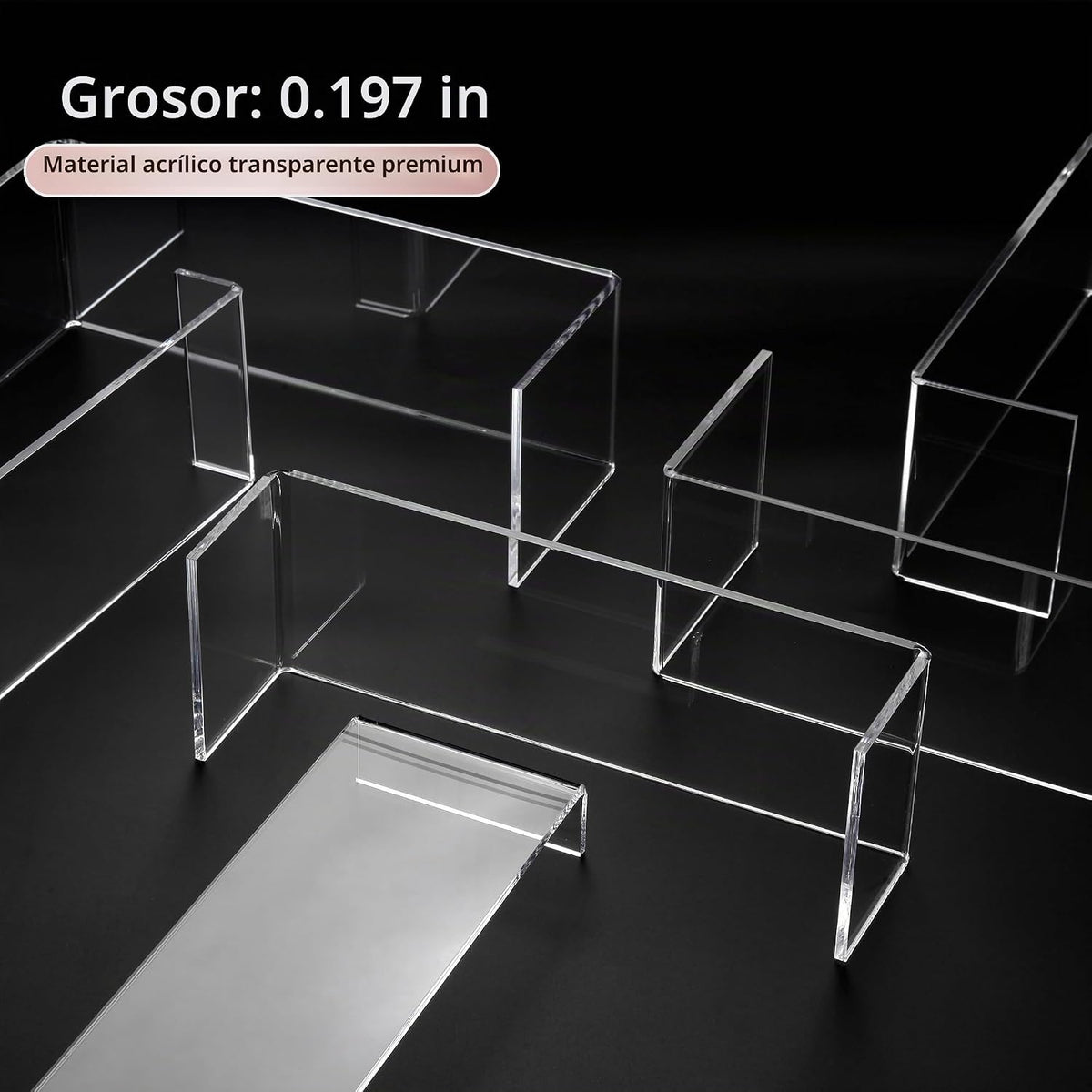 Juego de 2 elevadores de exhibición grandes de acrílico transparente, 3 tamaños de 12 pulgadas, estante de exhibición rectangular tipo vitrina para coleccionables, soporte de exhibición de