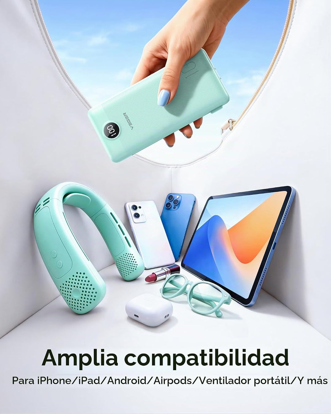 VEGER Cargador portátil con enchufe AC incorporado y cables, banco...
