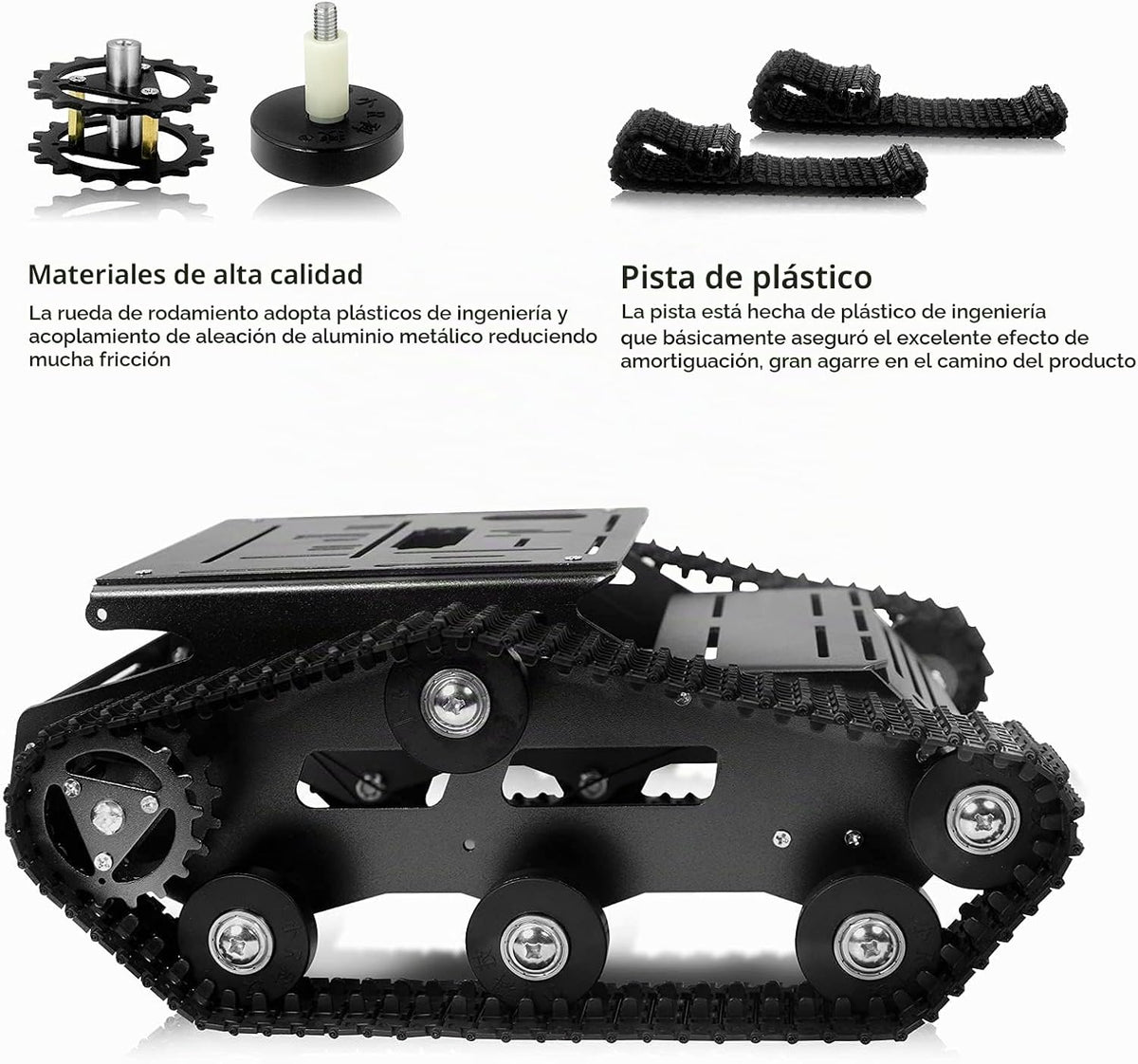 Kit de chasis de coche robot inteligente, chasis de tanque grande de metal completo con motores de 2WD para Arduino Raspberry Pi Jetson Python DIY Kit de aprendizaje de auto inteligente (negro, con motor de CC)