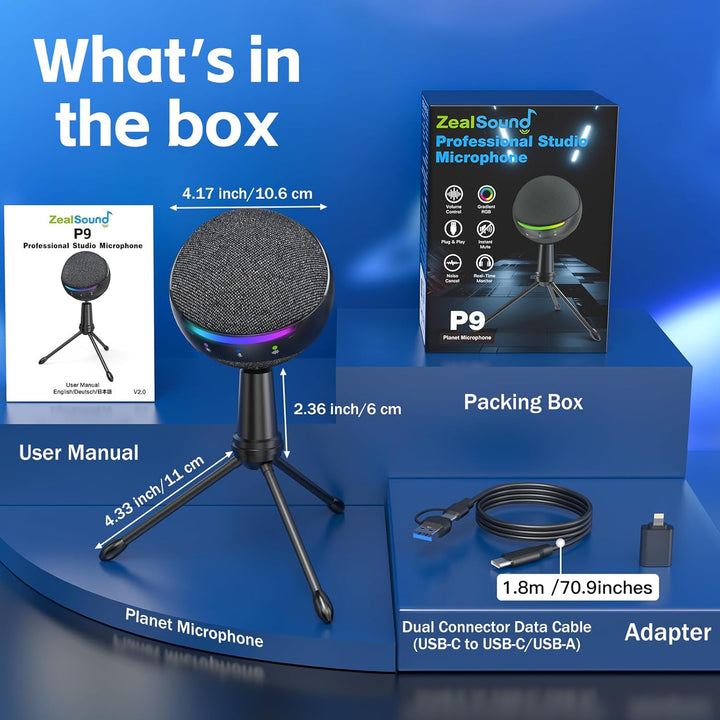 ZealSound Podcast Micrófono USB para PC\/Mac\/iPhone, micrófono de...