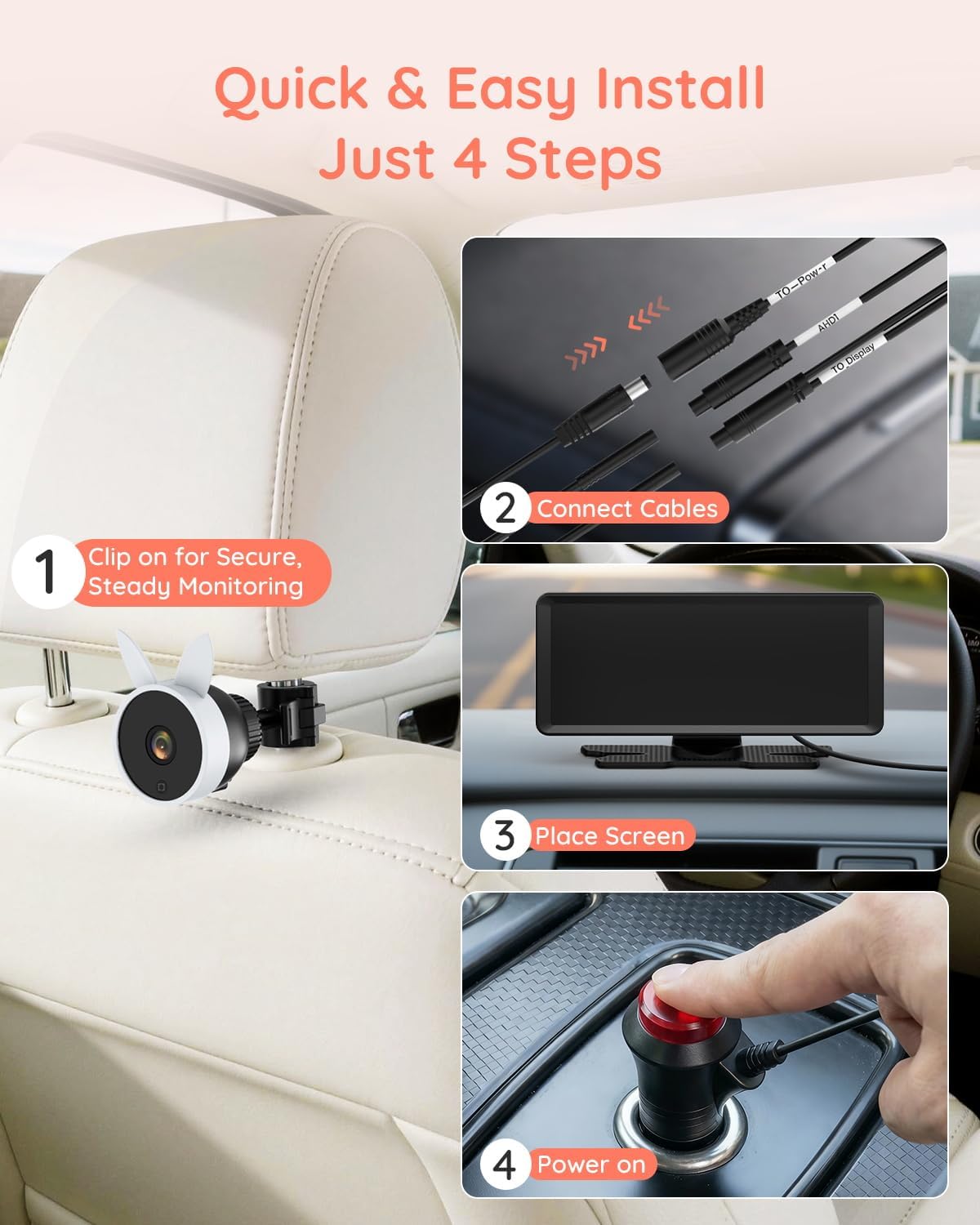 Babyvue BV3 MAX Monitor de bebé con cámara dual para automóvil con...