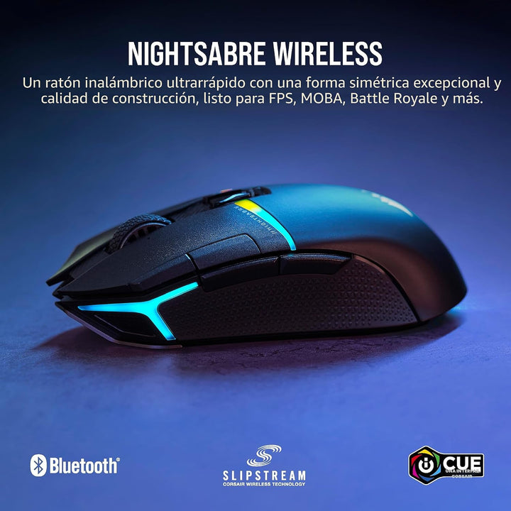 Corsair NIGHTSABRE - Mouse inalámbrico RGB para juegos FPS, MOBA -...