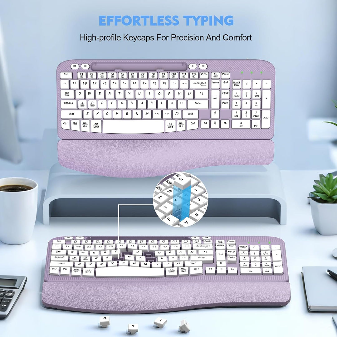 Teclado inalámbrico ergonómico con reposamuñecas acolchado, teclas...