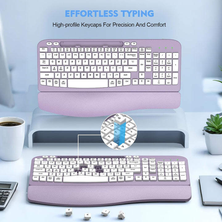 Teclado inalámbrico ergonómico con reposamuñecas acolchado, teclas...