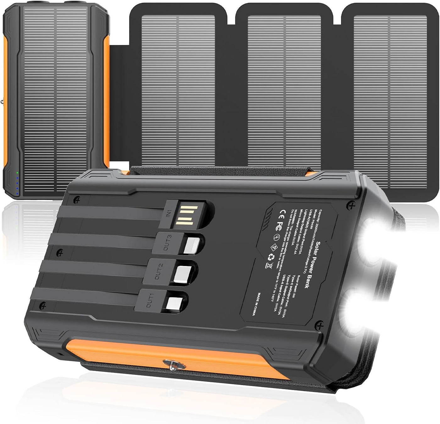Cargador solar de 20000 mAh, cargador portátil integrado con 4 cabl...