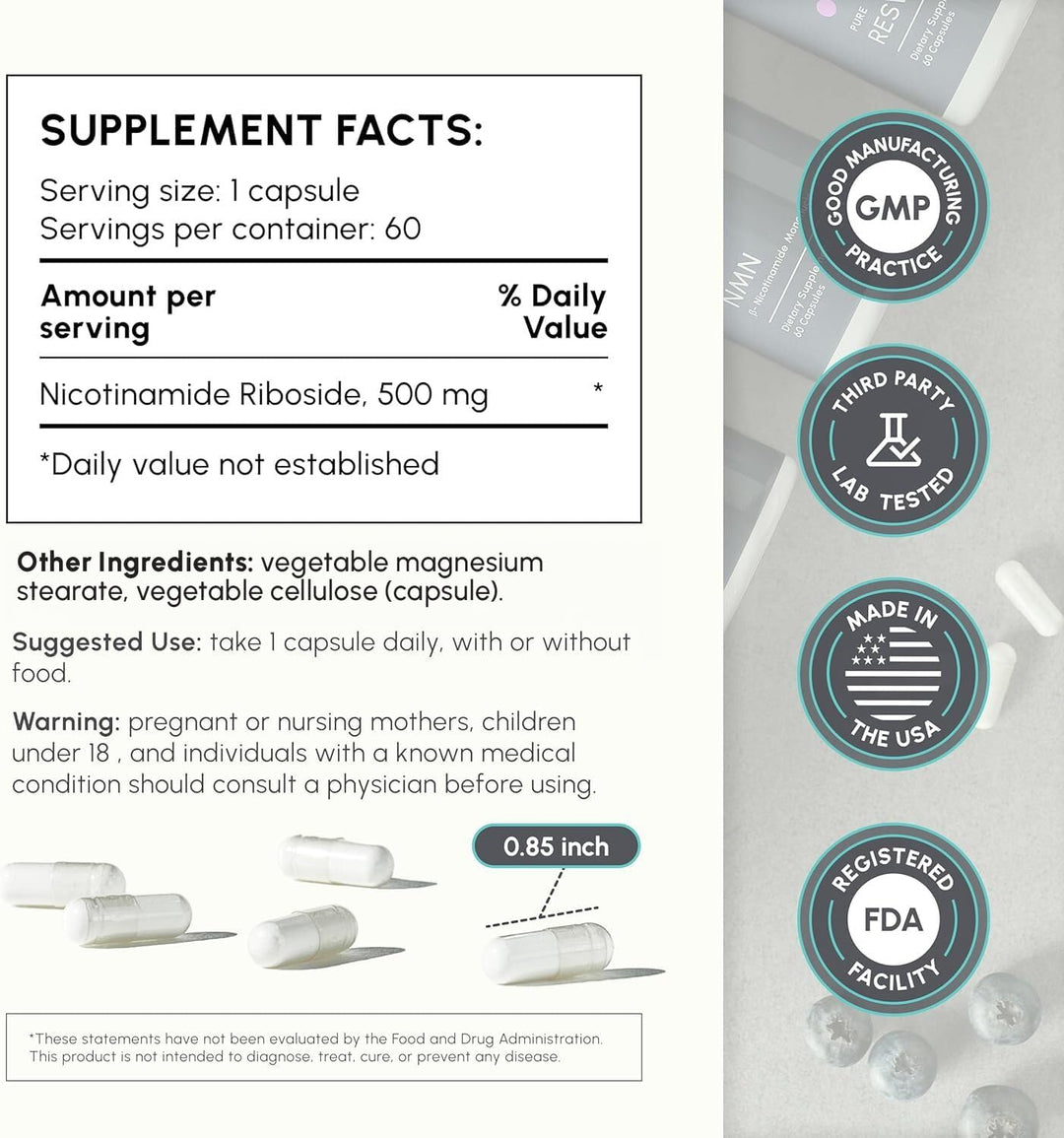 partiQlar Ribosida de nicotinamida (NR) 500mg - Suplemento NR para...
