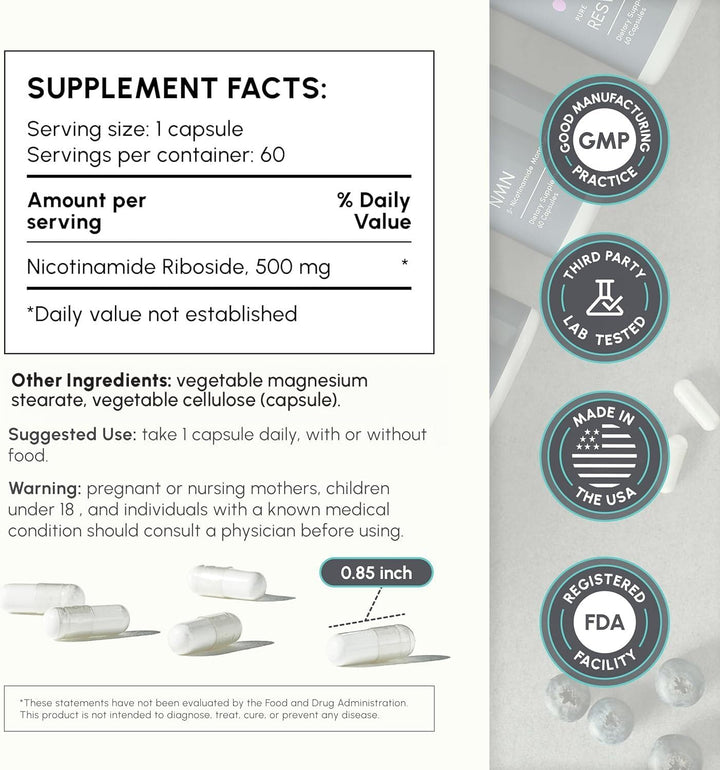 partiQlar Ribosida de nicotinamida (NR) 500mg - Suplemento NR para...