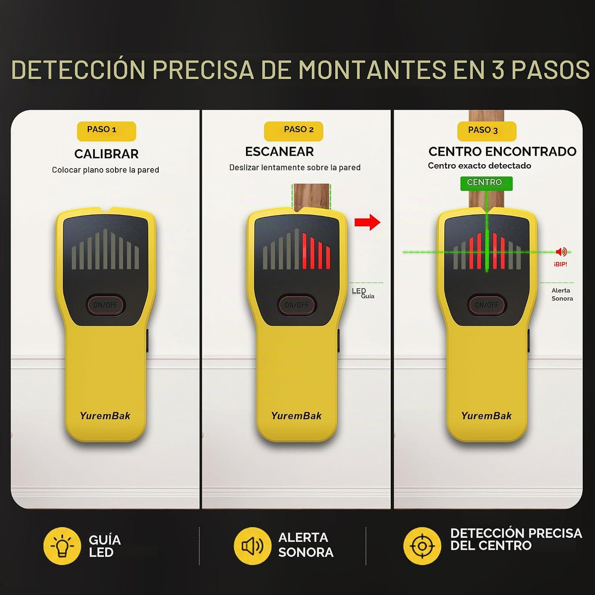 Detector de Vigas de Pared con Detección de Alta Precisión para Madera y Metal