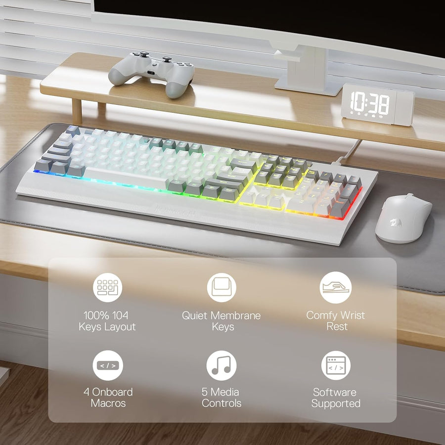 Redragon K525 teclado para juegos con luz posterior RGB, 104 teclas...