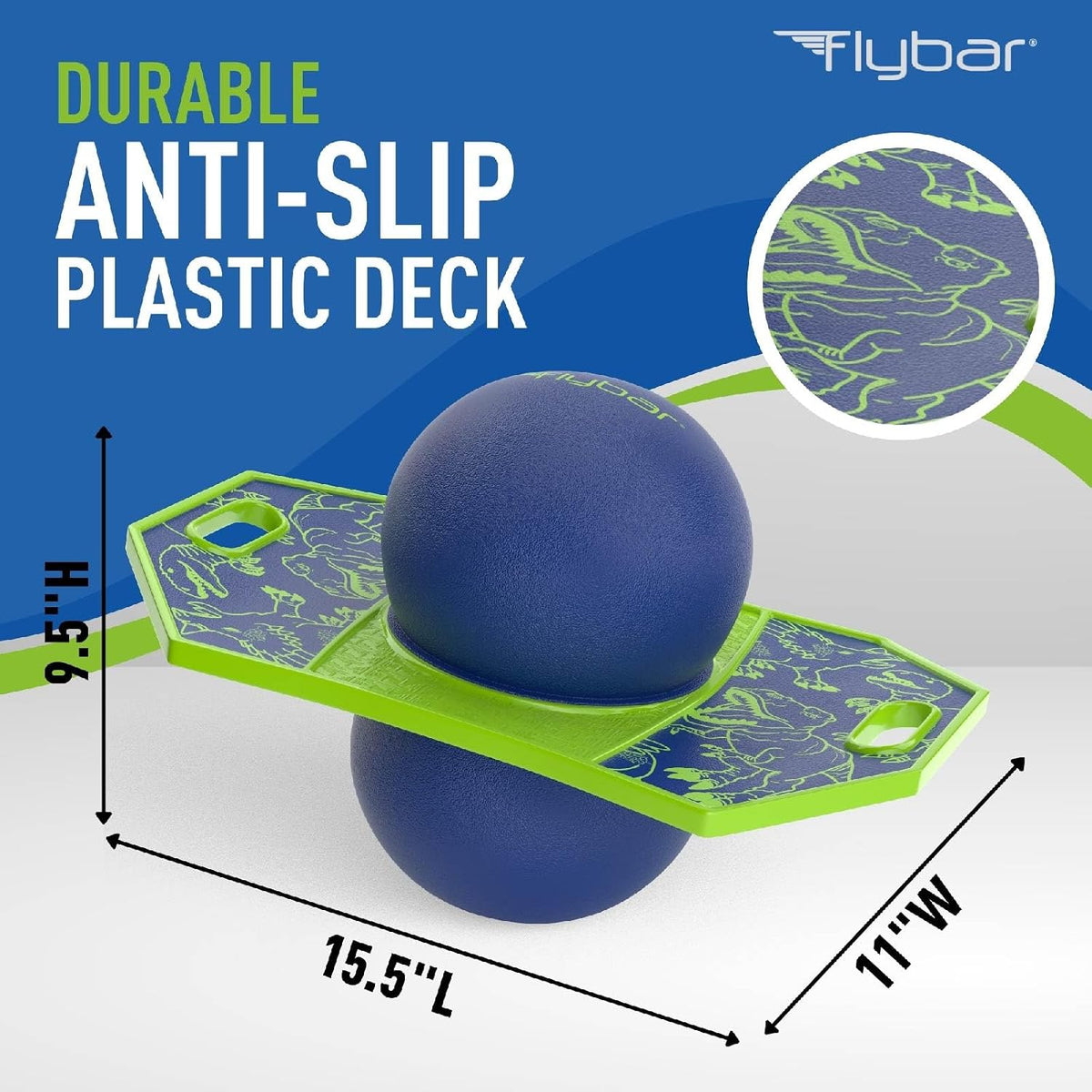 Flybar Pogo - Pelota de truco para niños, tabla de rebote de equilibrio con cubierta antideslizante, bomba incluida, juguetes para interiores y exteriores para niños y niñas, forma divertida de