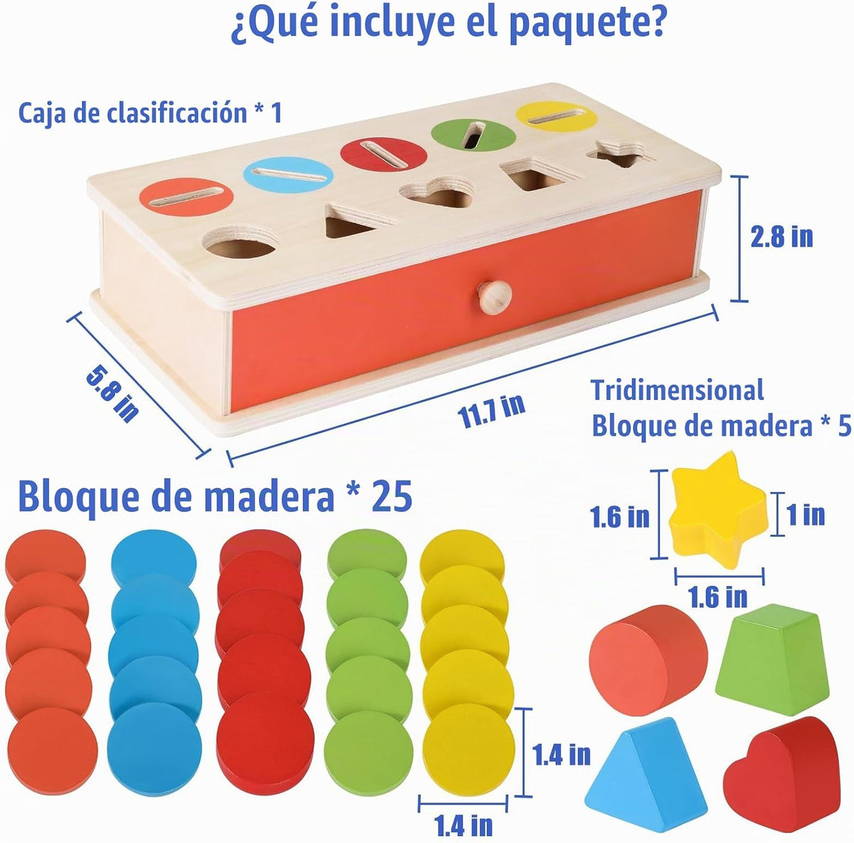 Juguetes a juego de clasificación de formas de color de madera