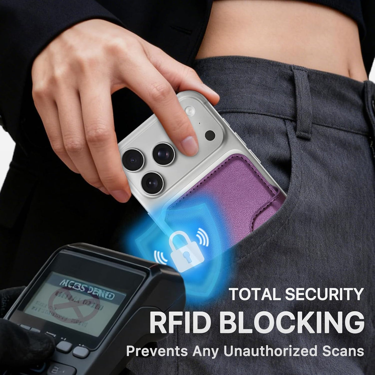 Cartera magnética para teléfono con bloqueo RFID, imán fuerte