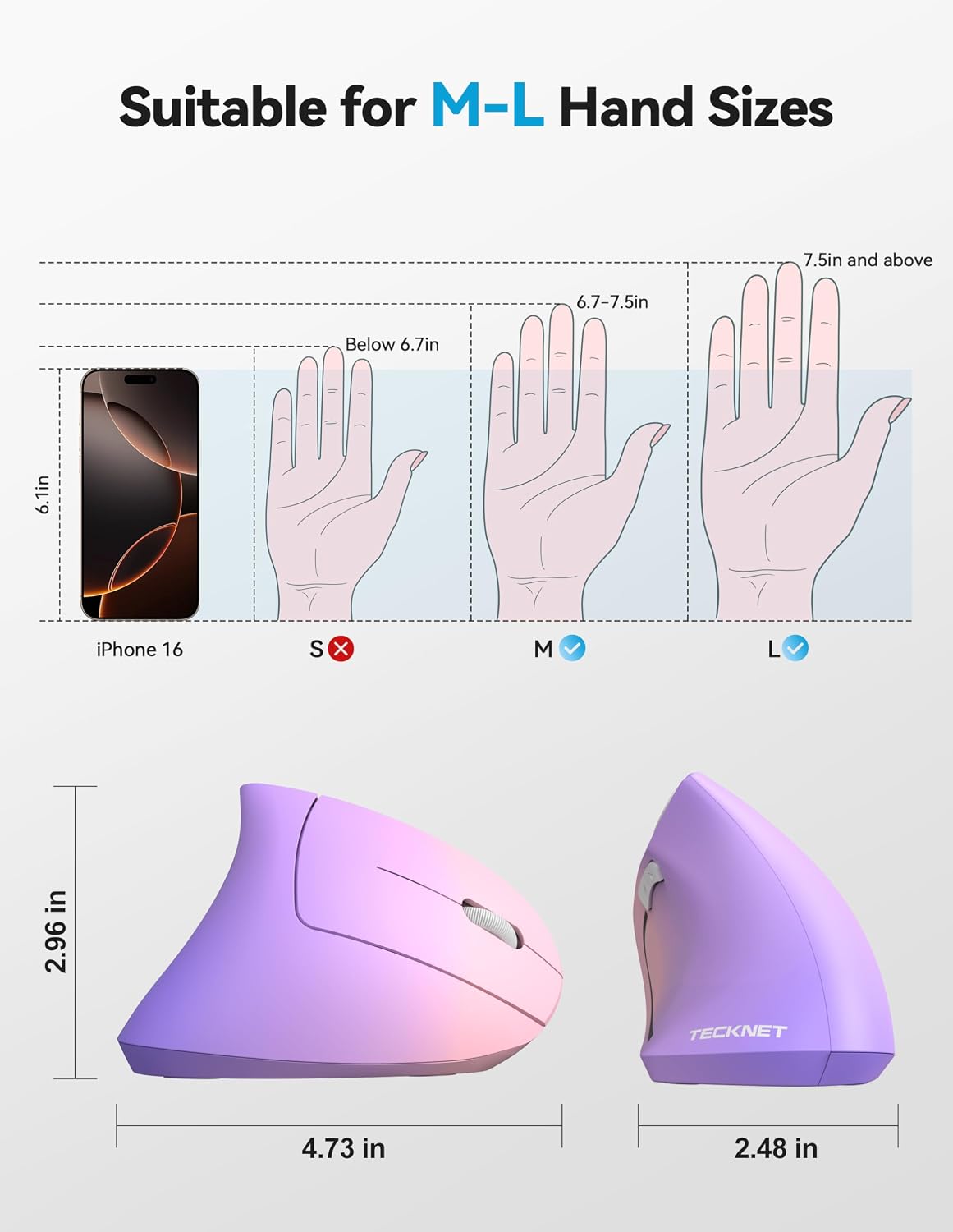 TECKNET Ratón ergonómico recargable Bluetooth \u2013 Ratones vertic...