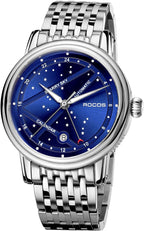 ROCOSJEWE Reloj mecánico automático de lujo para hombre, correa luminosa de acero inoxidable, impermeable, visualización de fecha, relojes de negocios de moda para hombres