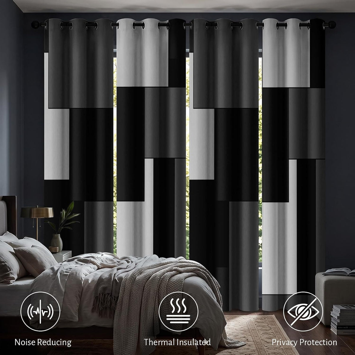 Cortinas opacas de 4 paneles, cortinas geométricas modernas para