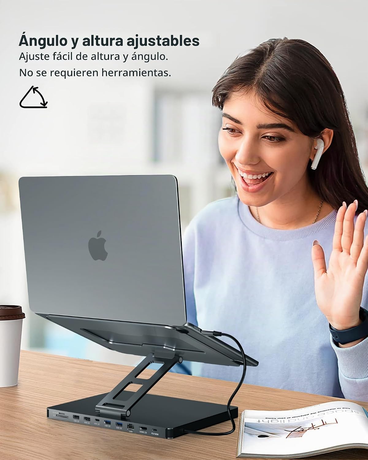 Soporte de concentrador USB C para MacBook Pro, adaptador 10 en 1 para MacBook Air Docking Station con 4K 60Hz HDMI, RJ45 Gigabit Ethernet, lector de tarjetas SD/TF, 4 USB 3.0 para iPad/Dell HP/Surface/Lenovo Laptop Dock