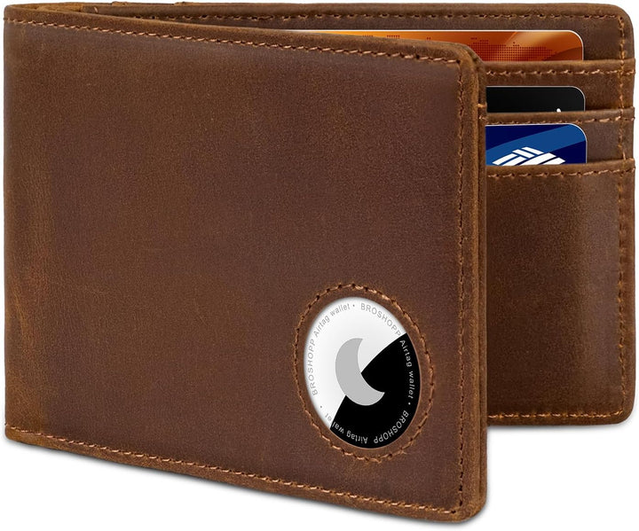 BROSHOPP Billetera Airtag para hombres, billetera bifold de cuero d...