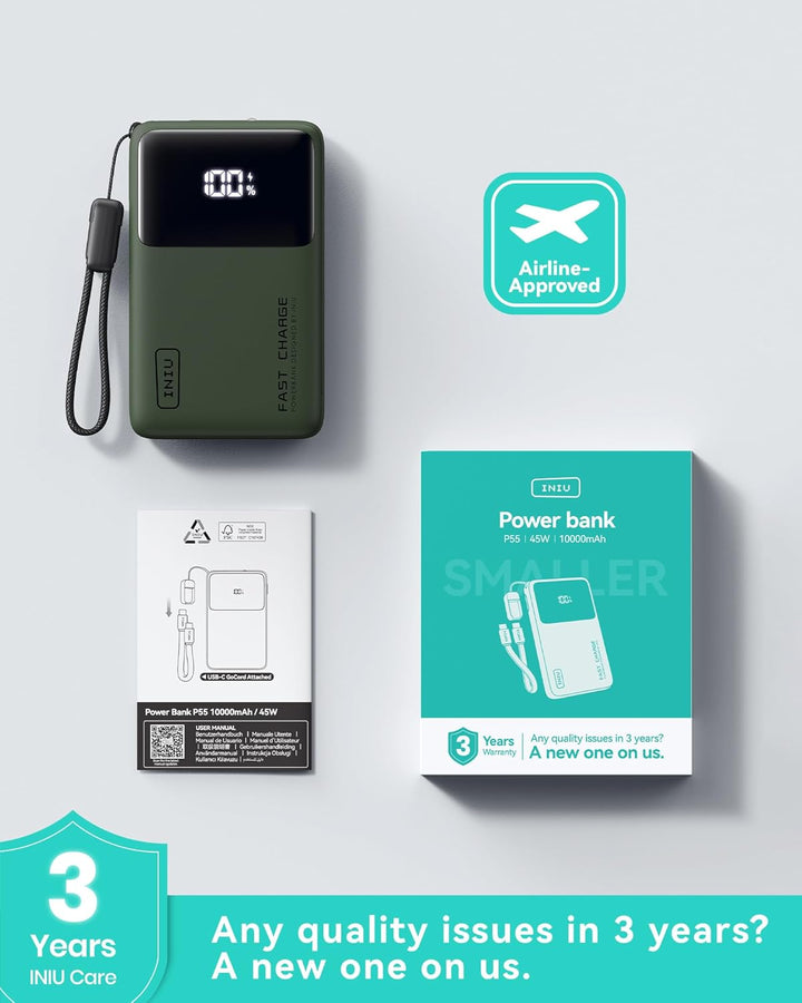 INIU Cargador portátil pequeño, 45 W PD carga rápida 10000 mAh, bat...