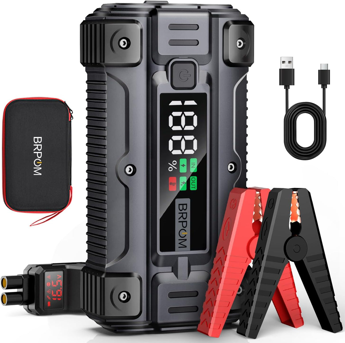 Arrancador de coche, pico de 8000 A (hasta todo el motor de gasolina o diésel de 10.0 L, 50 veces) 12 V cargador de batería de refuerzo automático caja de salto con cargador rápido cables de salto