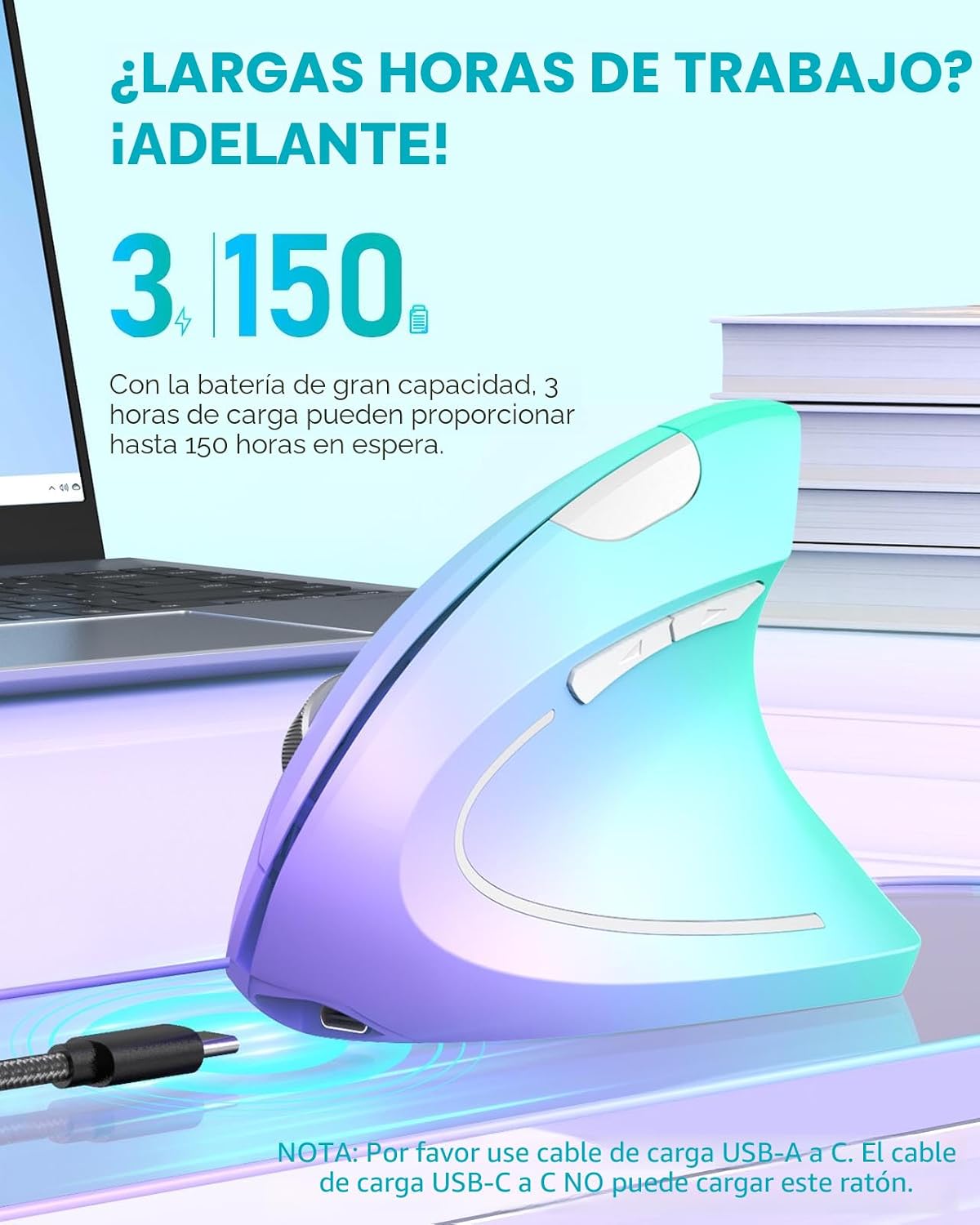 Lekvey Ratón ergonómico, ratón vertical inalámbrico, ratón recargab...