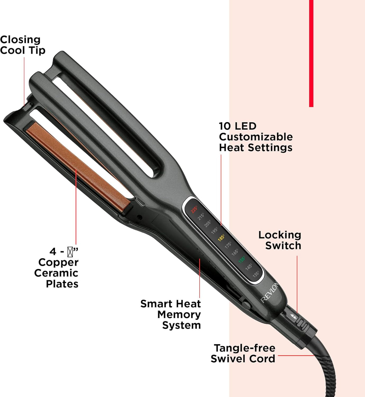 REVLON Plancha doble recta de cobre + cerámica de doble placa, cuat...
