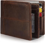 Artpaxy Cartera de cuero genuino plegable con bloqueo RFID para hombre, Marrón oscuro, Classic