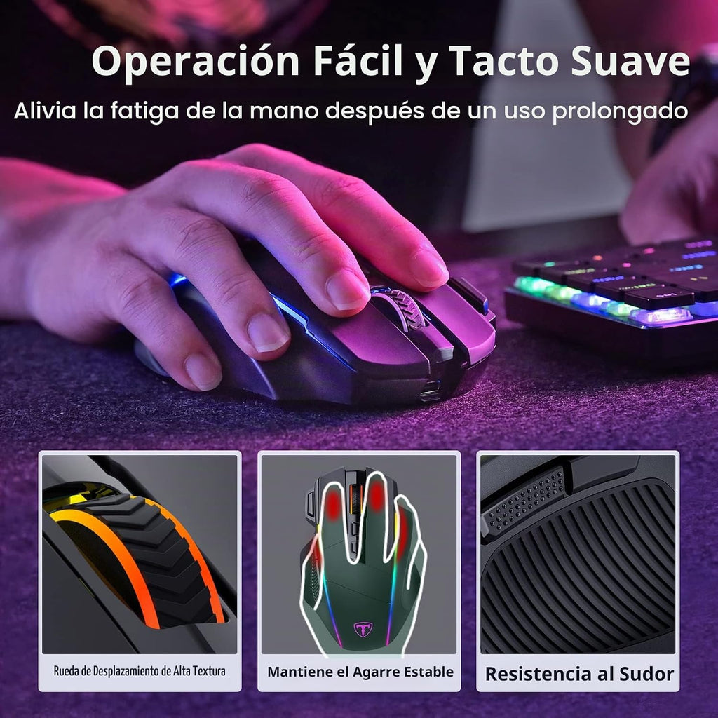 RisoPhy Ratón inalámbrico para juegos, 3 modos 2.4G/USB-C/Bluetooth con