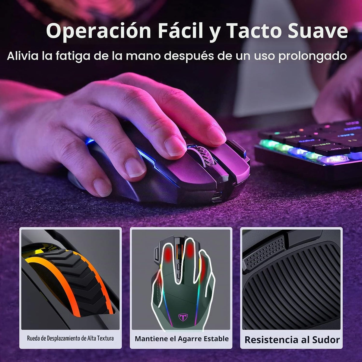 RisoPhy Ratón inalámbrico para juegos, 3 modos 2.4G/USB-C/Bluetooth con