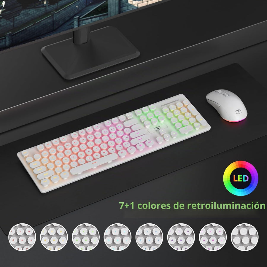 Vumilstek Teclado y mouse inalámbricos retroiluminados, máquina de...