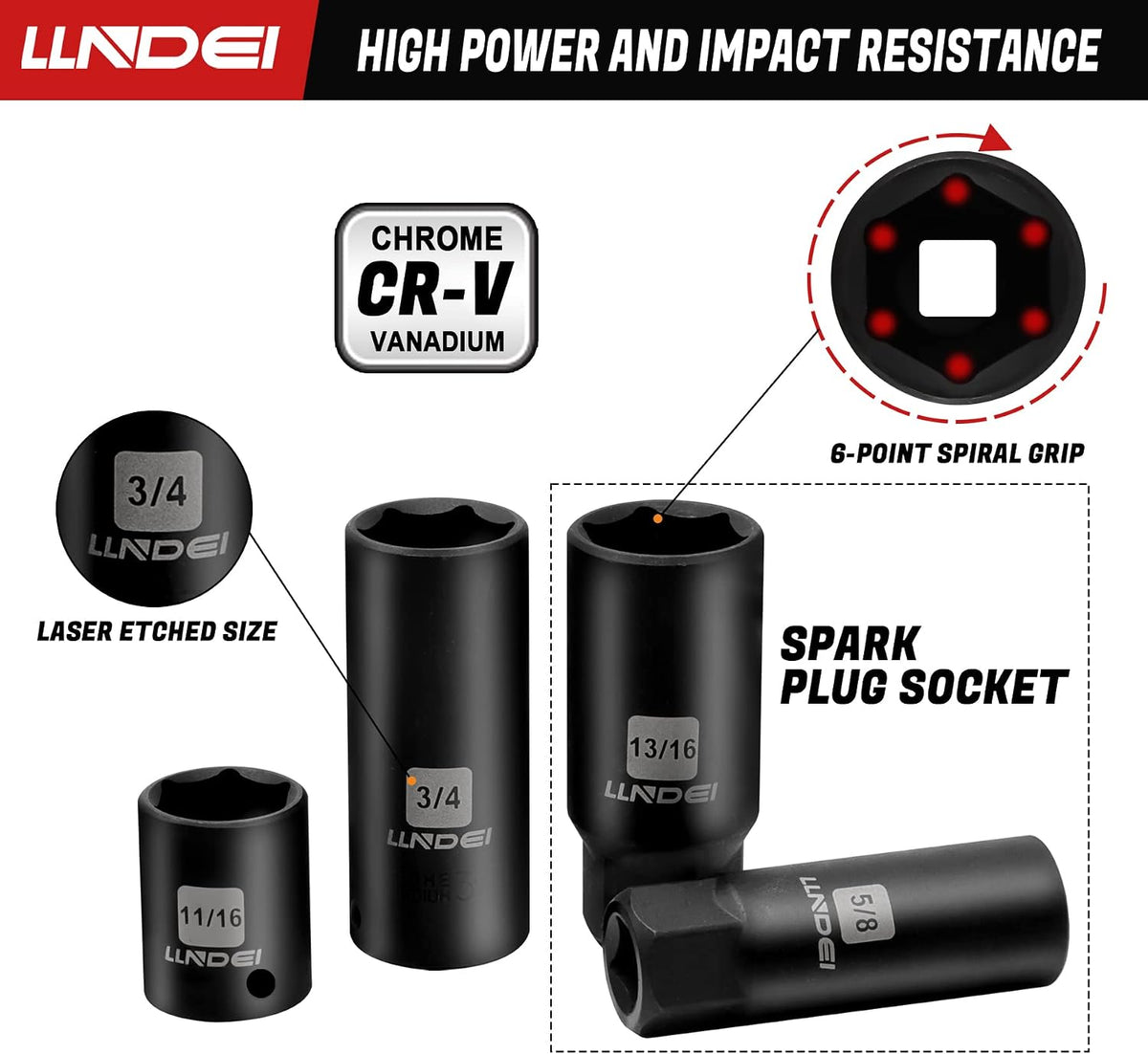Juego de llaves de impacto de 3/8", SAE estándar (5/16 a 3/4-pulgada) Tamaño métrico (8-22mm), 95 piezas, kit profundo y poco profundo de acero CR-V, adaptadores, mango de trinquete, juego de