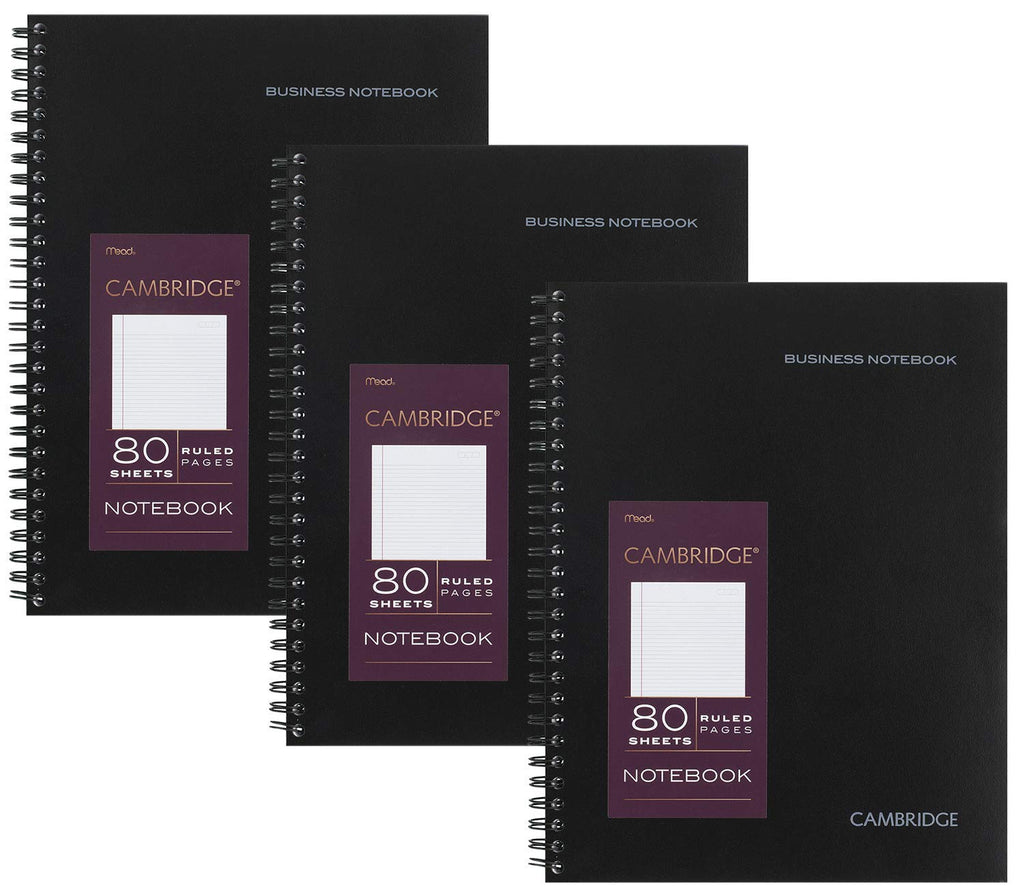 Cambridge Cuaderno de espiral profesional limitado, nuevo complemento comercial, paquete de 3, con renglones legales, tamaño de página de 6-5/8 x 9-1/2 pulgadas, 80 hojas, diario de oficina y cuaderno