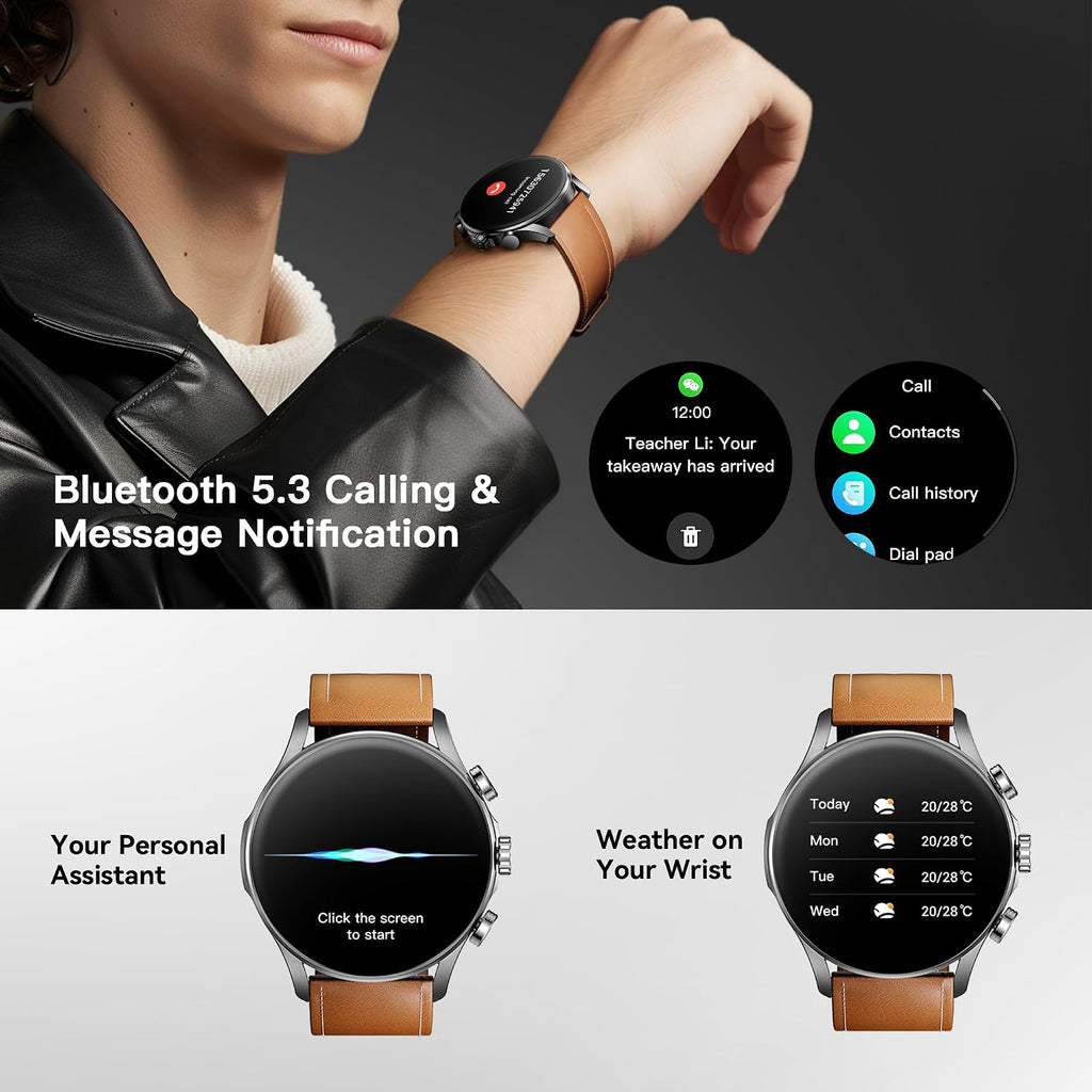 Kieslect Reloj inteligente para hombres y mujeres, compatible con Android y iPhone, pantalla AMOLED de 1.43 pulgadas, rastreador de actividad física con respuesta/hacer llamadas, monitor de frecuencia cardíaca impermeable IP68/sueño/SpO2, más de 100 modos