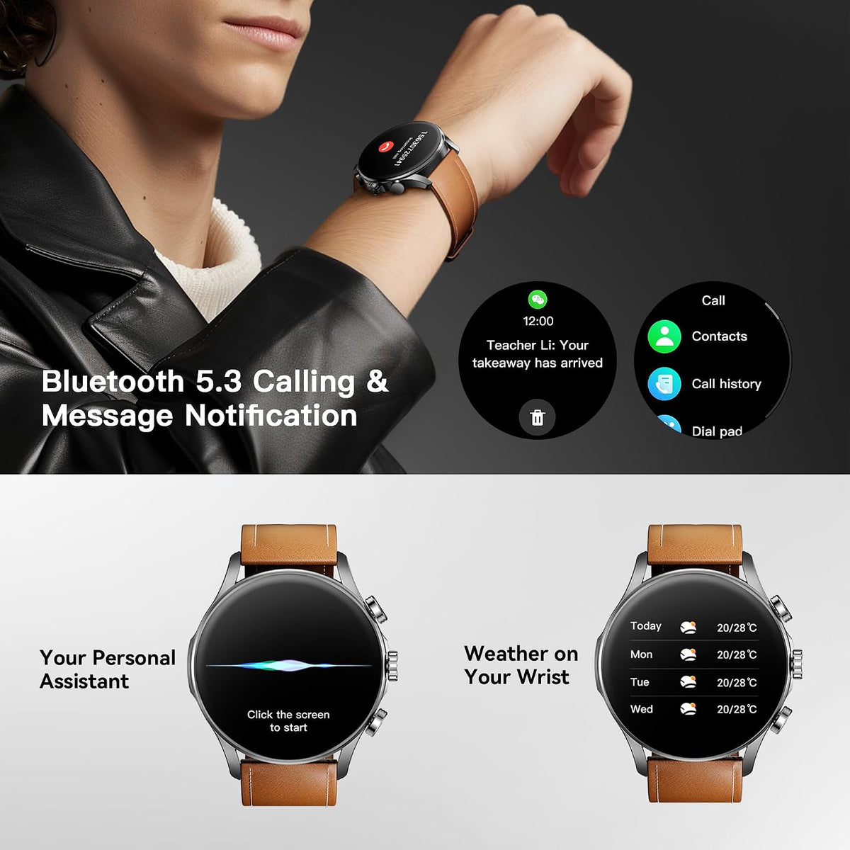 Kieslect Reloj inteligente para hombres y mujeres, compatible con Android y iPhone, pantalla AMOLED de 1.43 pulgadas, rastreador de actividad física con respuesta/hacer llamadas, monitor de frecuencia cardíaca impermeable IP68/sueño/SpO2, más de 100 modos