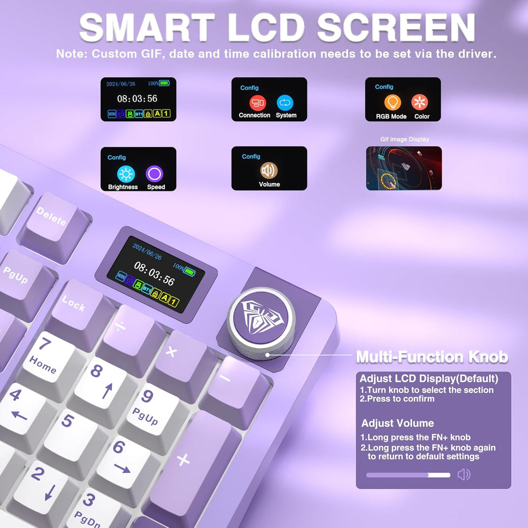 AULA Teclado mecánico inalámbrico S98 Pro con pantalla y perilla, t...