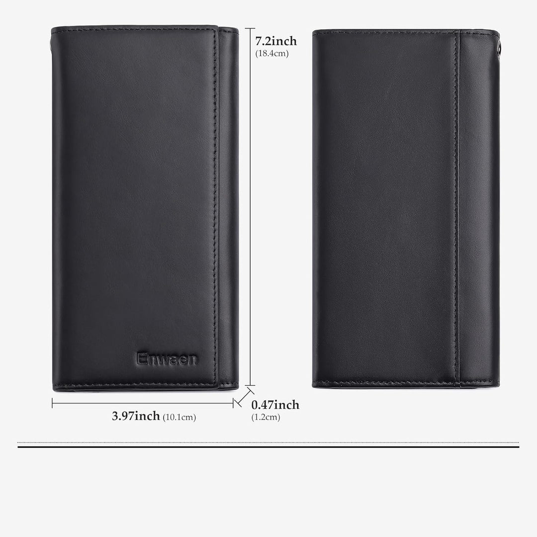 Cartera larga triple para hombres, Rfid Cartera de cuero genuino pa...