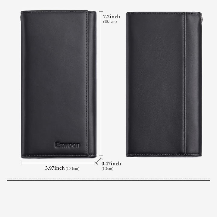 Cartera larga triple para hombres, Rfid Cartera de cuero genuino pa...