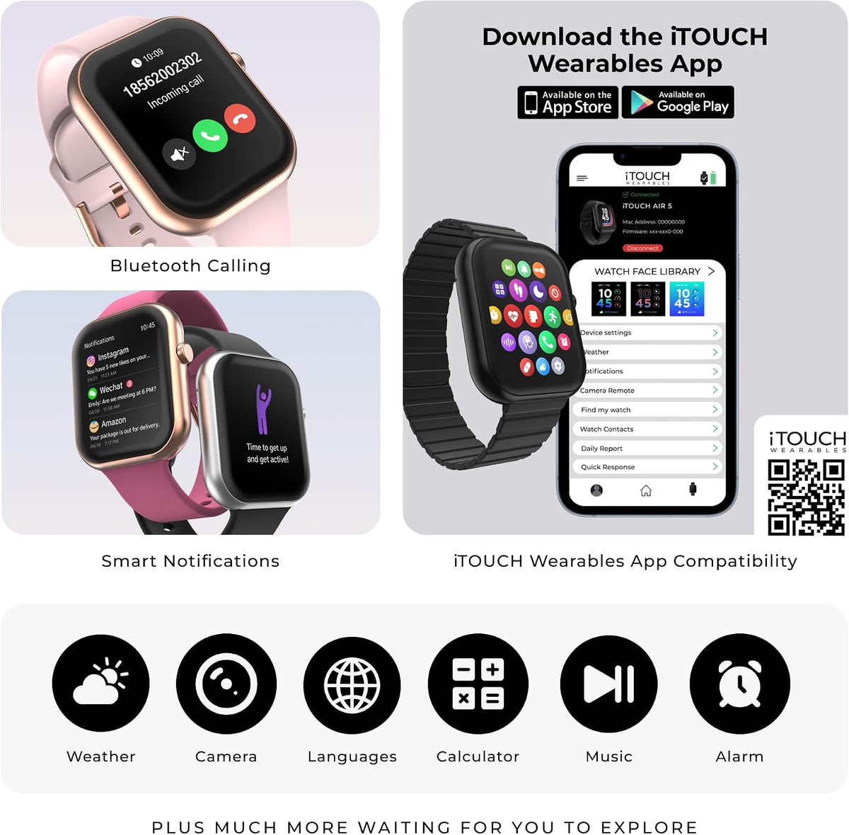 iTouch Reloj inteligente AIR 5, pantalla AMOLED de 1.85 pulgadas, llamadas Bluetooth, más de 100 modos deportivos, frecuencia cardíaca, SpO2, seguimiento del sueño y el estrés, resistente al agua, duración de la batería de 7 días, para Android y iPhone