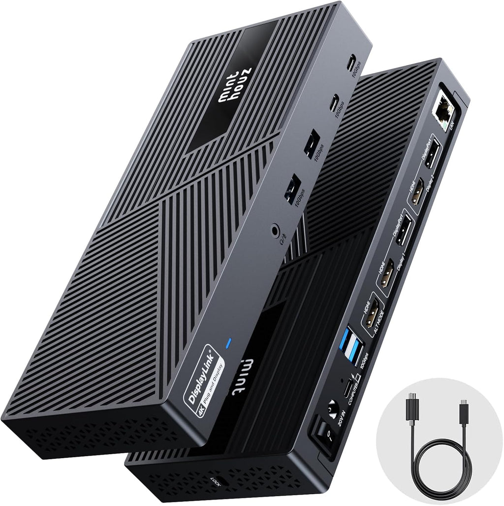 Minthouz DisplayLink - Estación de acoplamiento triple monitor 4K a 60Hz, base USB C 14 en 1 para MacBook Dell, HP Lenovo, adaptador de 160 W, carga PD de 100 W para Thunderbolt 5/4/3, 3HDMI, 2DP, 6