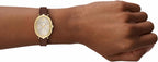 Emporio Armani Reloj de cuero marrón de dos manos para mujer (Modelo: AR11708)