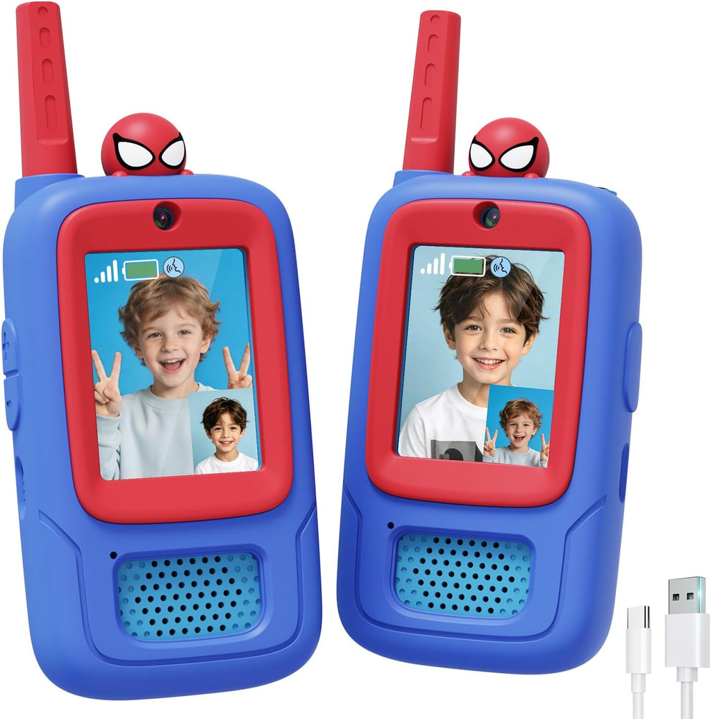 Paquete de 2 Walkie Talkies de video Spider Toys para niños con funda de