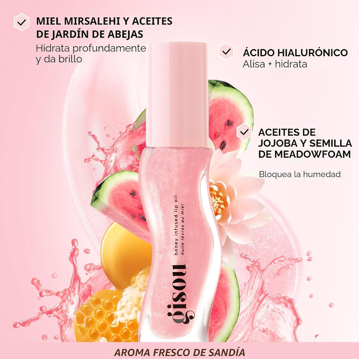Gisou Aceite labial con infusión de miel, aceite labial hidratante...