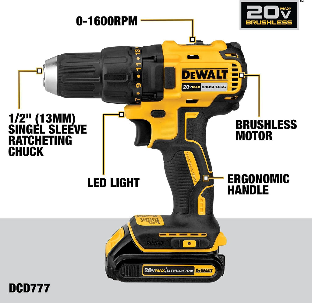 DEWALT - Juego de destornilladores inalámbricos de 20 V MAX con batería, cargador (DCD777D1)