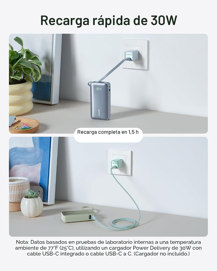 Anker Nano Power Bank, cargador portátil de 10,000 mAh con cable US...