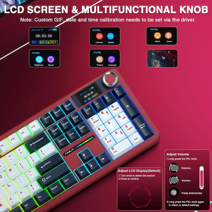 AULA F108 PRO - Teclado mecánico inalámbrico con pantalla y perilla...
